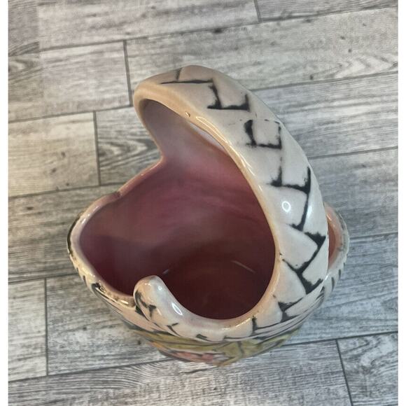 Vintage Pink Hull Pottery Basket Blossom Flite 1955 T2 Candy Dish Vase - Picture 6 of 8